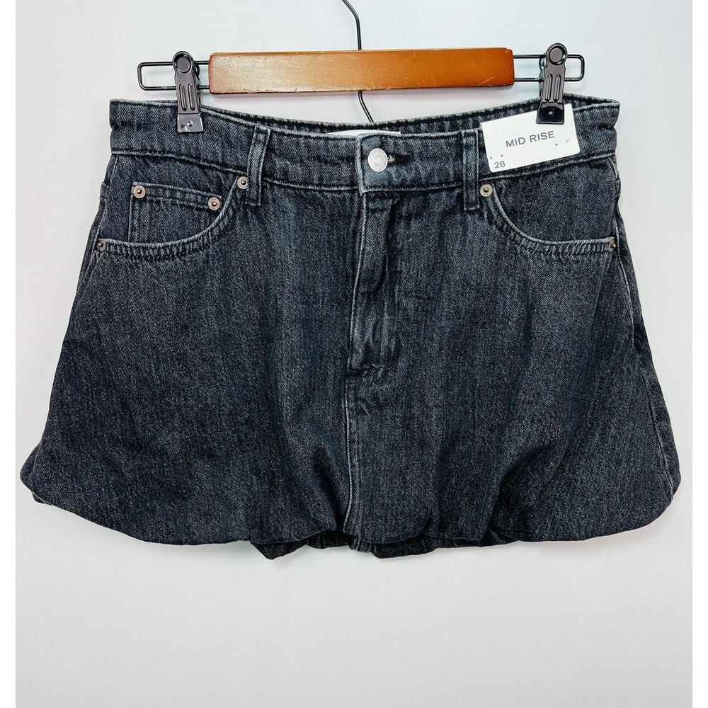 Abercrombie & Fitch Bubble Hem Denim Micro-Mini Jean Skirt 28" Black Y2K NEW